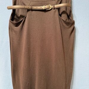 Kersh Black Pencil Skirt with Slim Tan Belt Size L Used